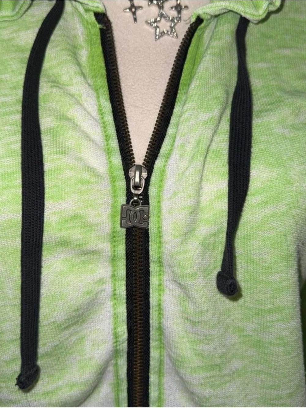 DC Light Green Hooded Zip-Up Sweatshirt with Black Drawstrings - Picture 2 of 4